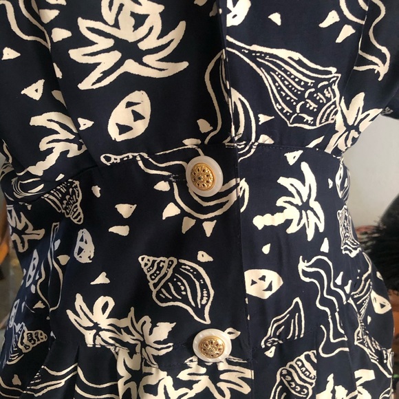 SOLD Vintage 1940s Style Dress Shell Novelty Print Blue M L PinUp Rockabilly - Picture 6 of 7